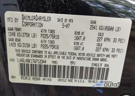 2007 Jeep Liberty Sport from USA, damaged, VIN 1J4GL48K17W712344